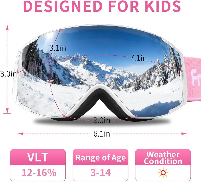Freela Kids Ski Snowboard Goggles for Toddler(3-14) Youth Anti Fog Anti UV Goggles Girls Boys Snow Skiing Equipment - Image 4
